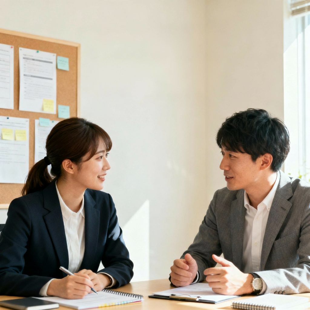 男女のキャリア面談のイメージ